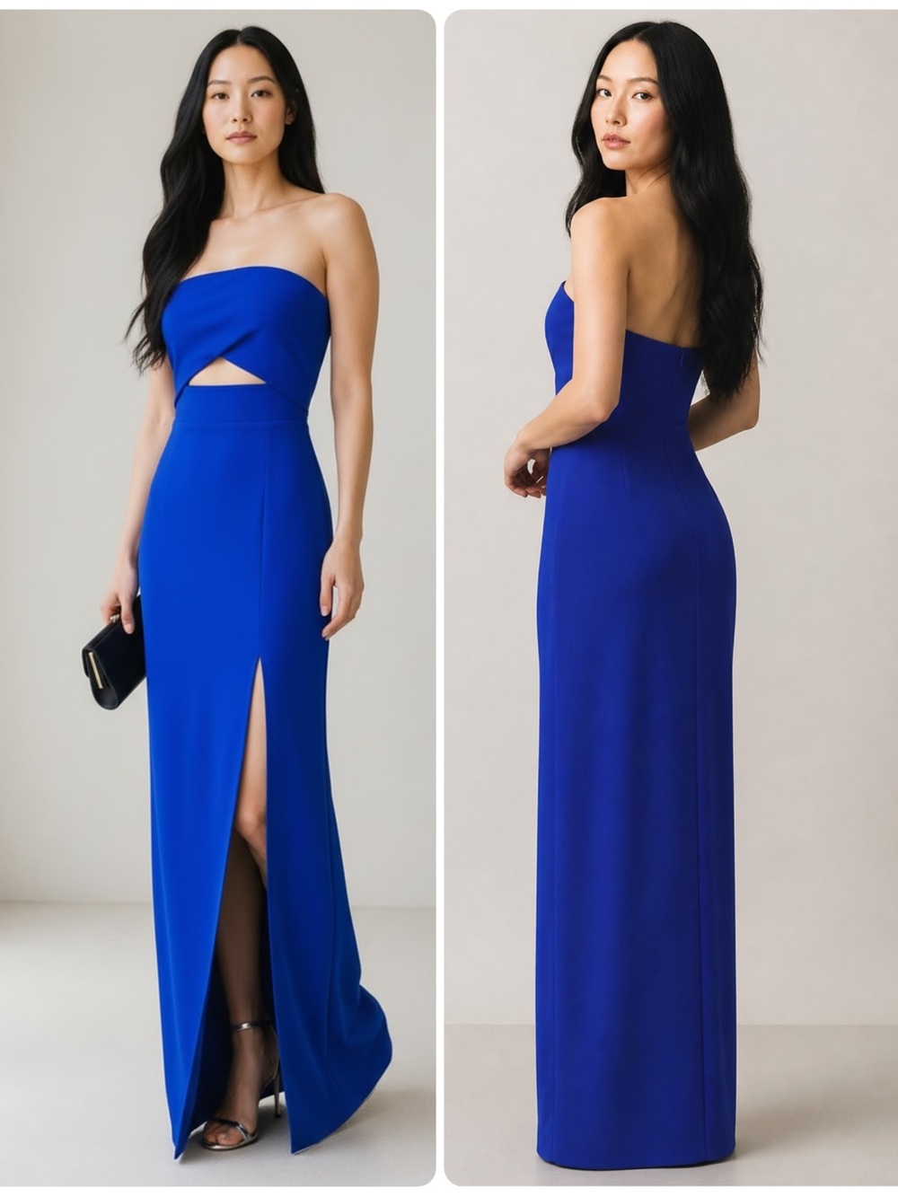 Lulus Extravagant Persona Blue Strapless Cutout Column Gown Maxi Dress NWT